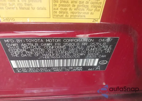 2007 Lexus Gs 350 z USA, uszkodzony, nr VIN JTHBE96S470020705